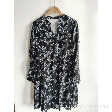 Women's Printed Dress With Lantern Sleeves